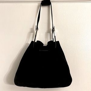 Gucci Black Suede Drawstring Bucket Bag, Silver Hardware & Leather: EUC